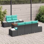 vidaXL Ensemble de canapé de jardin 6 Pièces Noir et turquoise polyrotin