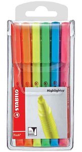 Etui de 6 Surligneurs de poche Flash Pointe Biseautée 1 - 3 5 mm Assortis STABILO