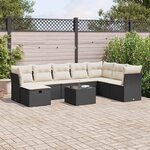 vidaXL Salon de jardin 9 Pièces avec coussins noir résine tressée