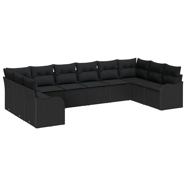 vidaXL Ensemble de canapé de jardin 10 Pièces Noir Poly rotin
