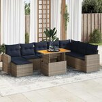 vidaXL Salon de jardin 9 Pièces avec coussins gris résine tressée