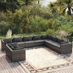 vidaXL Salon de jardin 10 Pièces avec coussins Gris Résine tressée