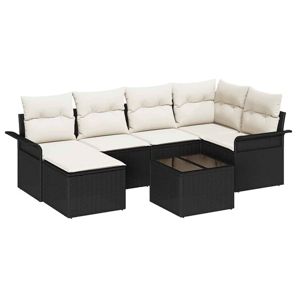 vidaXL Ensemble de canapé de jardin avec coussin 7 Pièces Noir Poly rotin