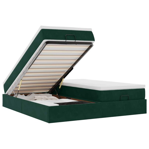 vidaXL Cadre de lit ottoman avec matelas vert foncé 160x200 cm velours
