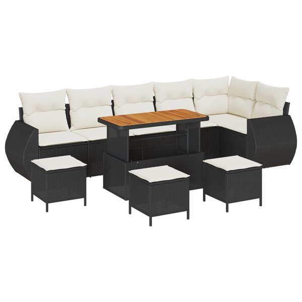 vidaXL Ensemble de canapé de jardin de 10 pièces avec des coussins en poly rotin noir et en acacia