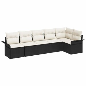vidaXL Ensemble de canapé de jardin avec coussin 6 Pièces Noir polyrotin