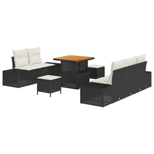 Set de canapé de jardin vidaXL 8 pièces avec coussins noir poly rotin acacia