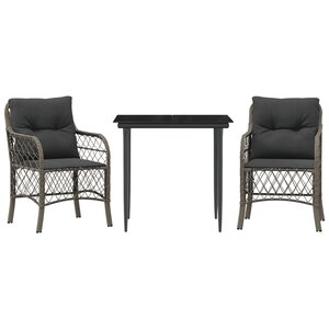 vidaXL Ensemble de bistro 3 Pièces avec coussins gris résine tressée