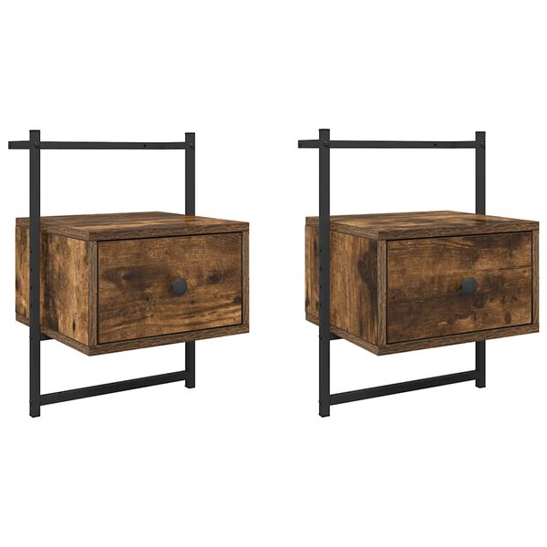 vidaXL Table de chevet murale 2 Pièces chêne fumé 35x30x51 cm