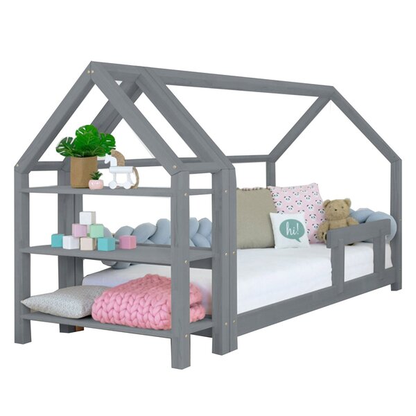 Lit cabane avec étagère 90 x 200 gris