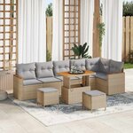 vidaXL Ensemble de canapé de jardin 9 Pièces Beige Poly rotin