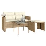 vidaXL Salon de jardin avec coussins 3 Pièces beige résine tressée