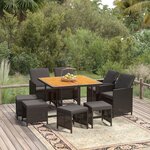 vidaXL Ensemble à manger de jardin coussins 9Pièces Résine tressée Noir