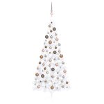 vidaXL Demi-arbre de Noël artificiel pré-éclairé et boules blanc 240cm