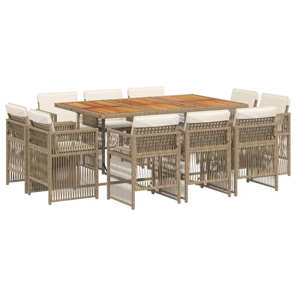vidaXL Ensemble à manger de jardin et coussins 11 Pièces beige poly rotin