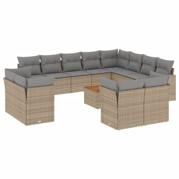 vidaXL Salon de jardin avec coussins 13 Pièces beige résine tressée