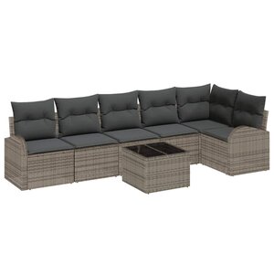 vidaXL Ensemble de canapé de jardin avec coussin 7 Pièces Gris Poly rotin