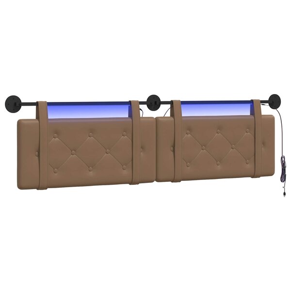 vidaXL Tête de lit suspendue Avec lumière LED Cappuccino Simili cuir