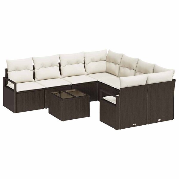 vidaXL Ensemble de canapé de jardin 9 Pièces Marron  Crème