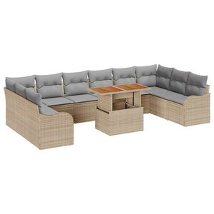 vidaXL Ensemble de canapé de jardin 11 Pièces Beige Poly rotin