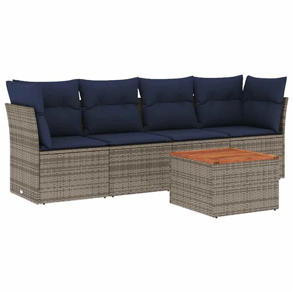 vidaXL Salon de jardin 5 Pièces avec coussins gris résine tressée