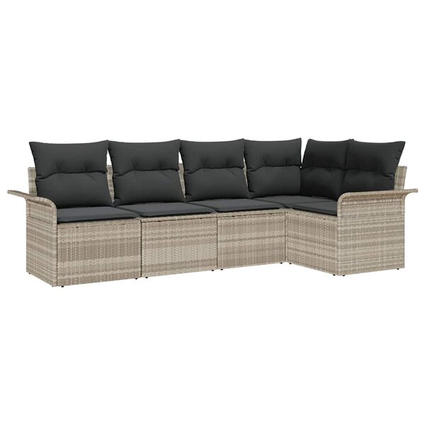 vidaXL Ensemble de canapé de jardin 5 Pièces Gris clair Poly rotin
