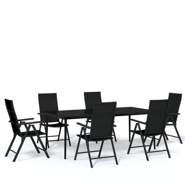 vidaXL Ensemble à manger de jardin 7 Pièces Noir