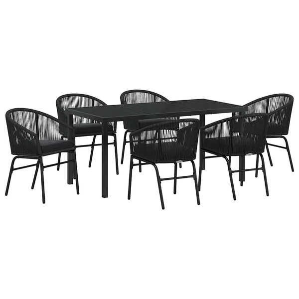 vidaXL Ensemble de salle à manger pour jardin 7 Pièces Noir