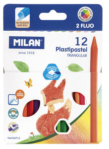 Crayon de cire Plastipastel triangulaires avec 2 couleurs fluo 12 pièces