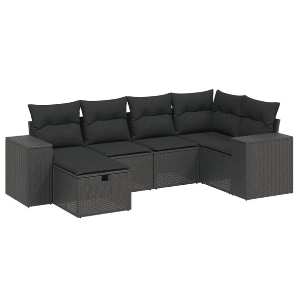 vidaXL Salon de jardin 6 Pièces avec coussins noir résine tressée