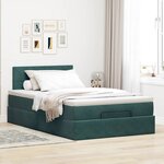 vidaXL Lit ottoman avec matelas et LED vert foncé 90x200cm velours