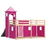 vidaXL Lit superposé avec toboggan et rideaux rose 80x200 cm