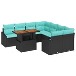 vidaXL Ensemble de salle à manger pour jardin 9 Pièces Noir et Sarcelle