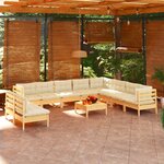 vidaXL Salon de jardin 11 Pièces avec coussins crème Bois de pin solide