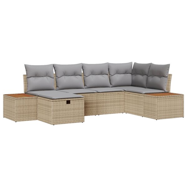 Ensemble de Canapés de Jardin vidaXL 6 Pièces avec Coussins Beige Poly Rattan