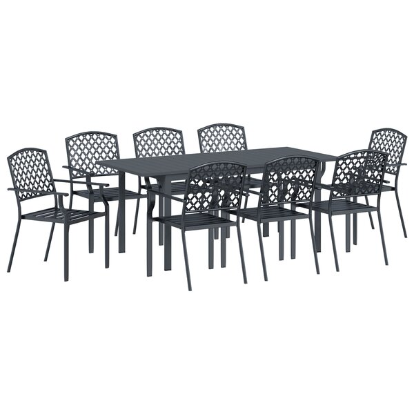 vidaXL Ensemble salle à manger jardin 9 Pièces Gris Grand Métal