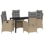 vidaXL Ensemble de Salle à Manger de Jardin de 5 Pièces avec Coussins Beiges en Rattan Synthétique.