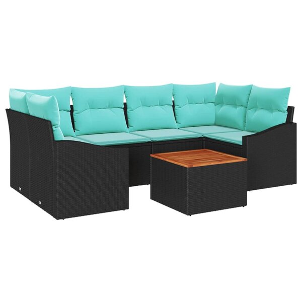 vidaXL Ensemble de canapé de jardin avec coussin 7 Pièces Noir Poly rotin