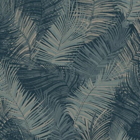DUTCH WALLCOVERINGS Papier peint Palm Bleu pétrole