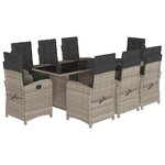 vidaXL Ensemble à manger de jardin et coussins 9 Pièces gris clair rotin