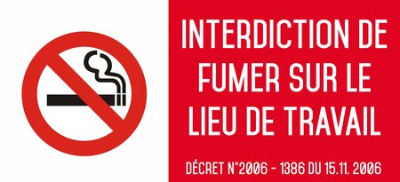Autocollant vinyl - Interdiction interdit de fumer sur le lieu de travail - L.200 x H.100 mm UTTSCHEID