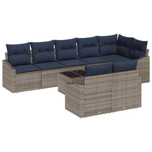 vidaXL Ensemble de canapé de jardin 9 Pièces Gris et marine polyrotin