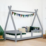 Lit Tipi enfant avec barrière bois massif naturel 80 x 160 cm