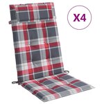 vidaXL Coussins de chaise à dossier haut lot de 4 carreaux rouge