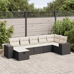 vidaXL Salon de jardin 7 Pièces avec coussins noir résine tressée
