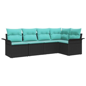 vidaXL Ensemble de canapé de jardin avec coussin 5 Pièces Noir polyrotin
