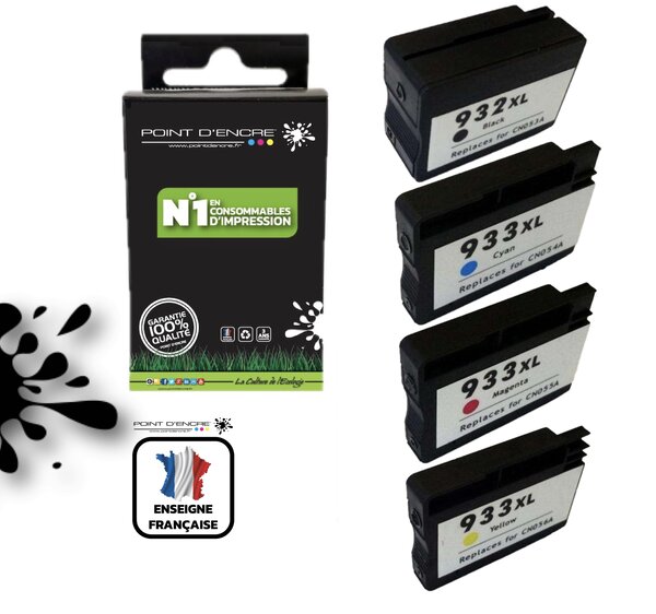 932XL / 933XL - Pack de 4 Cartouches D'encre Noir/Cyan/Magenta/ Jaune - Grande capacité