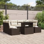 vidaXL Ensemble de canapé de jardin 7 pièces avec coussins en marron poly rattan