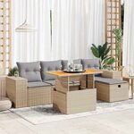vidaXL Salon de jardin 6 Pièces avec coussins beige résine tressée acacia