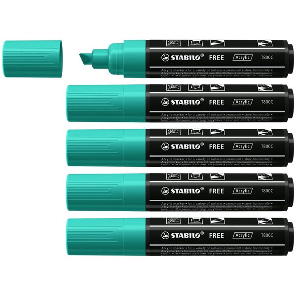 Marqueur pointe large FREE acrylic T800C vert turquoise x 5 STABILO
